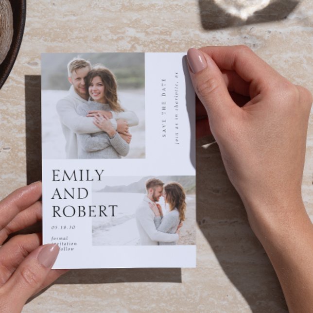 Modern Minimilast Black & White 2 Photo Wedding Save The Date (Creator Uploaded)