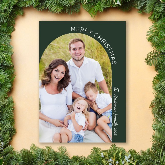 Modern Mininalist Boho Arch Family Photo Holiday Card (Creator Uploaded)