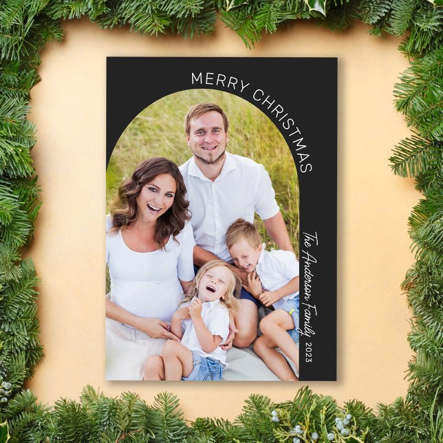 Modern Mininalist Boho Arch Family Photo Holiday Card (Creator Uploaded)