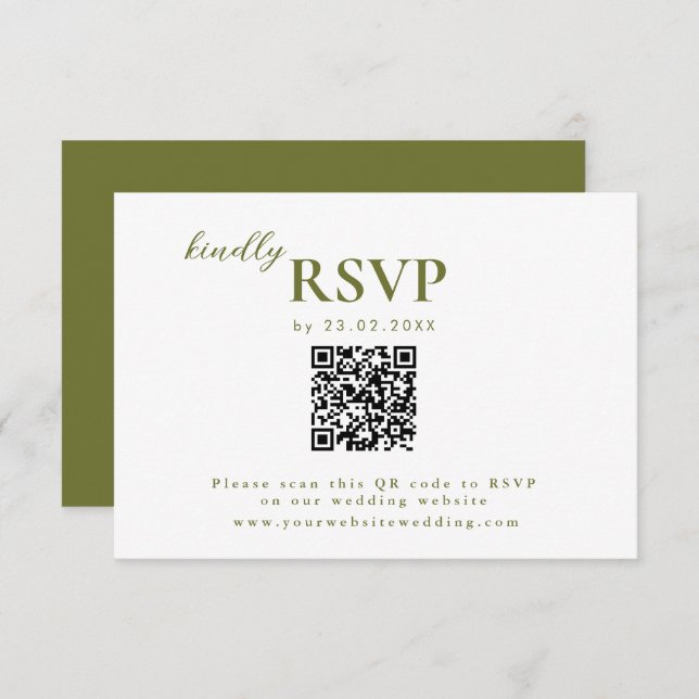 Modern mininalist Olive Green Wedding chic RSVP Card (Front/Back)