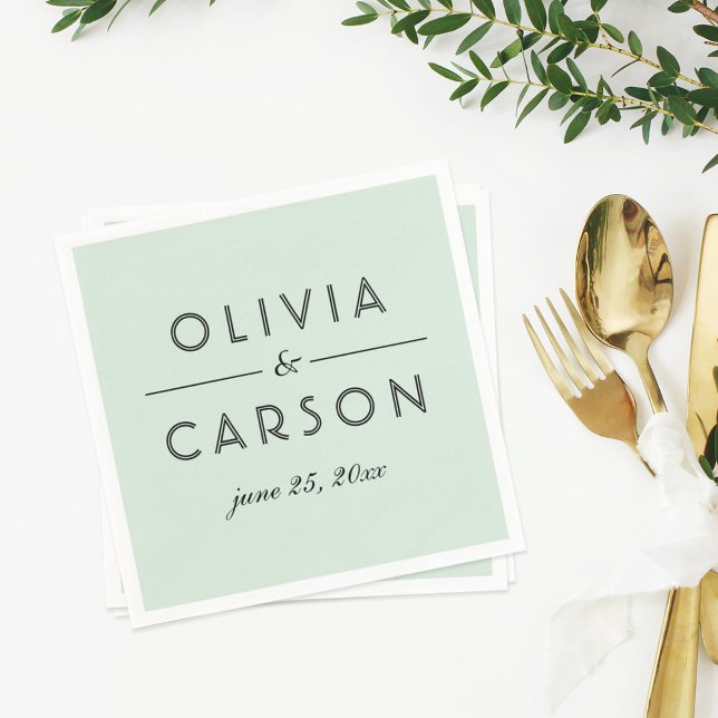 Modern Mint and Black Monogram Wedding Napkin (Creator Uploaded)