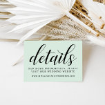 Modern Mint and Black Script Wedding Details Enclosure Card<br><div class="desc">Modern and chic mint blue green wedding details cards feature a stylish black typographic design with bold calligraphy script accents and elegant custom text that can be personalized with wedding website information.</div>