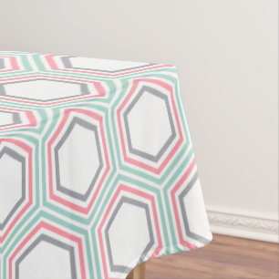 Modern Mint and Coral Geometric Pattern Tablecloth