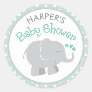 Modern Mint and Grey Elephant Baby Shower Classic Round Sticker