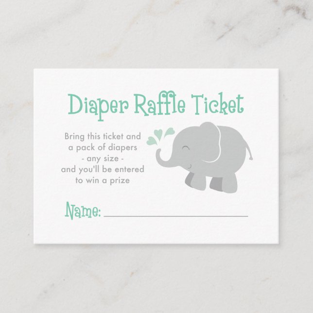 Modern Mint and Grey Elephant Baby Shower Enclosure Card (Front)