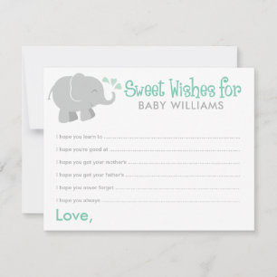 Modern Mint and Grey Elephant Baby Shower Wishes