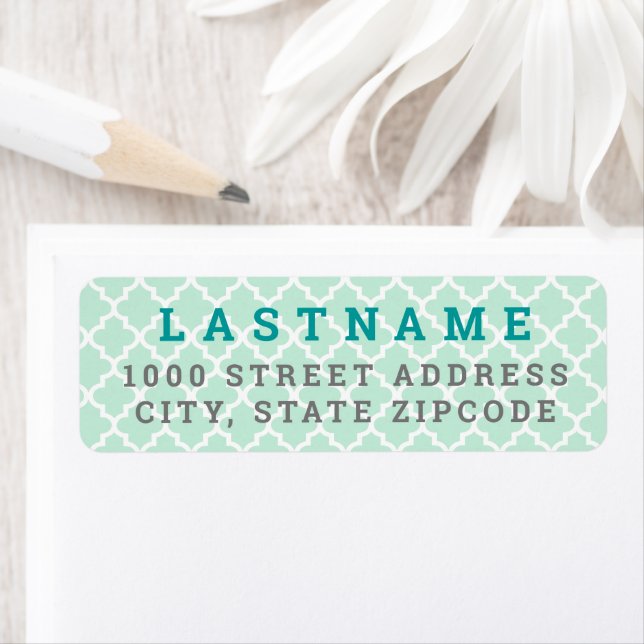 Modern Mint and Teal Quatrefoil Return Address (Insitu)