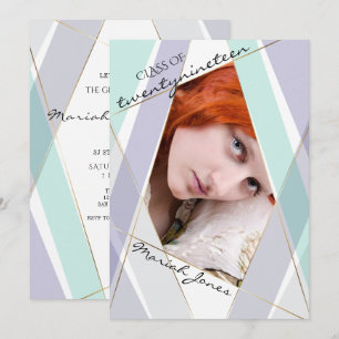 Modern Mint and Violet Geometric Graduate Photo Invitation