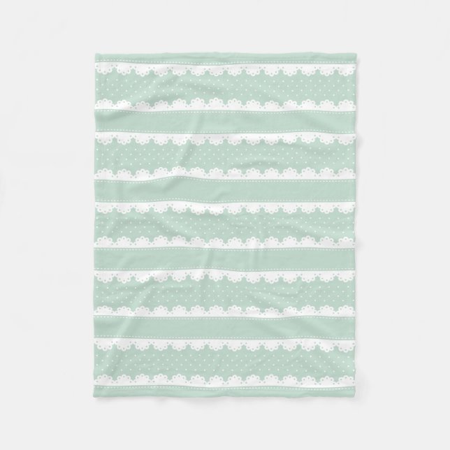 Modern Mint and White Polka Dot Striped Pattern Fleece Blanket (Front)
