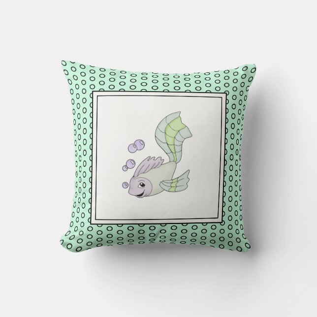 Modern Mint Birth Baby for Kids Fish Throw Pillow (Front)