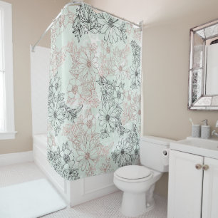 Modern Mint Black Rose Gold Floral Marble
