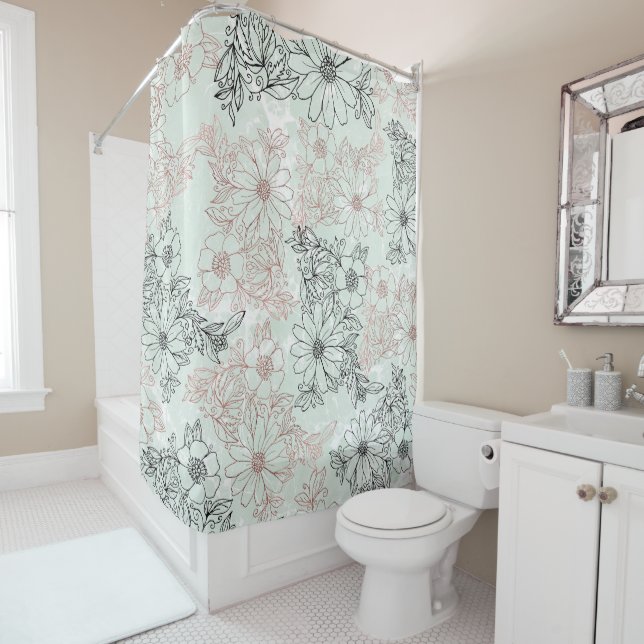 Modern Mint Black Rose Gold Floral Marble (In Situ)