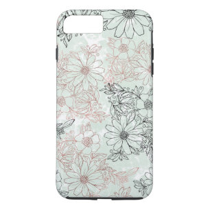 Modern Mint Black Rose Gold Floral Marble Case-Mate iPhone Case