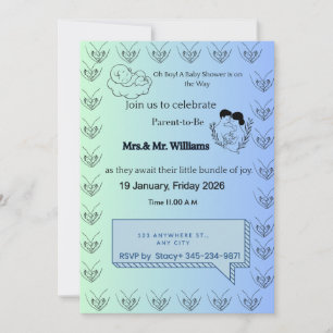 Modern Mint & Blue Gradient Baby Shower Invitation