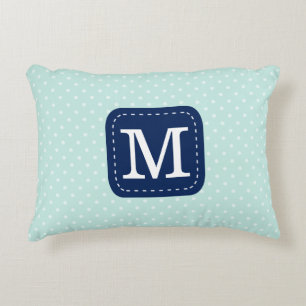 Modern Mint Blue Polka Dots Personalized Monogram Decorative Pillow