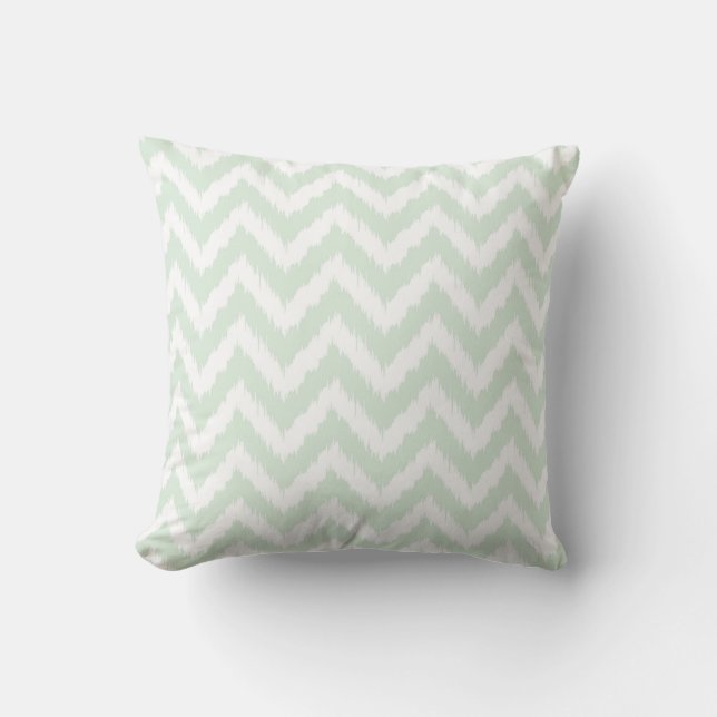 Modern Mint Chevron Ikat Pattern Throw Pillow (Front)