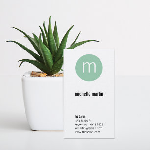 Modern Mint Circle Monogram Hair Stylist Business Card