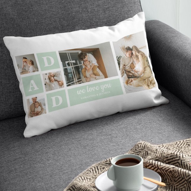 Modern Mint Collage Photo Dad Best Gift Lumbar Pillow (Creator Uploaded)