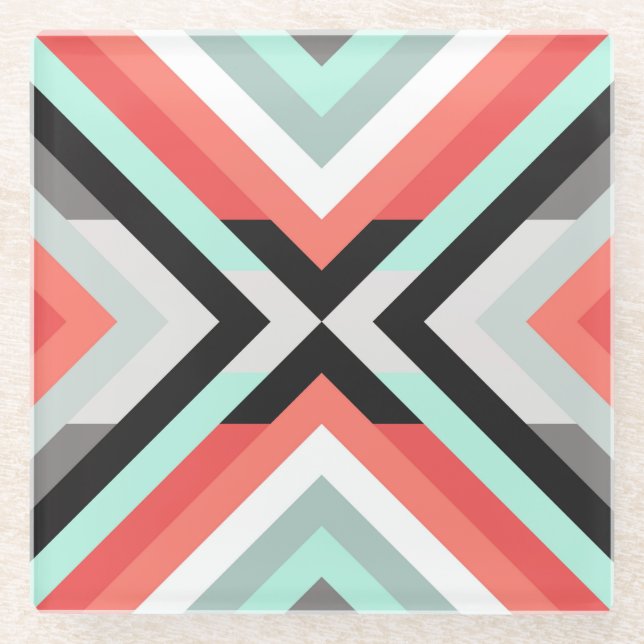 Modern Mint Coral Decorative Design Glass Coaster (Front)
