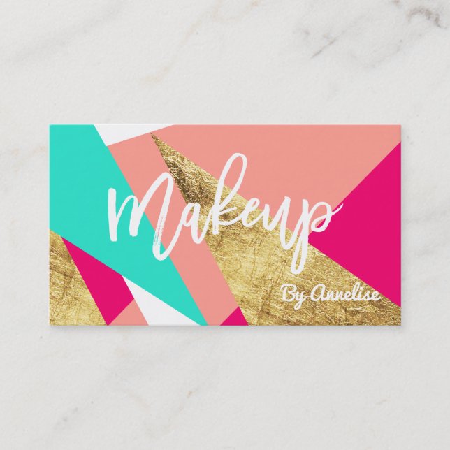 Modern mint coral gold triangle colour block business card (Front)