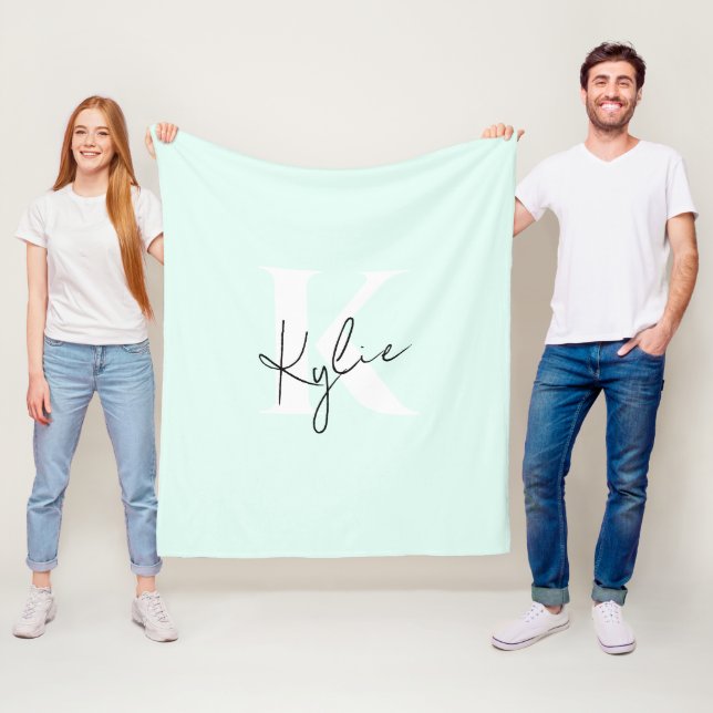 Modern Mint Cream Personalized Monogram Name -  Fleece Blanket (In Situ)