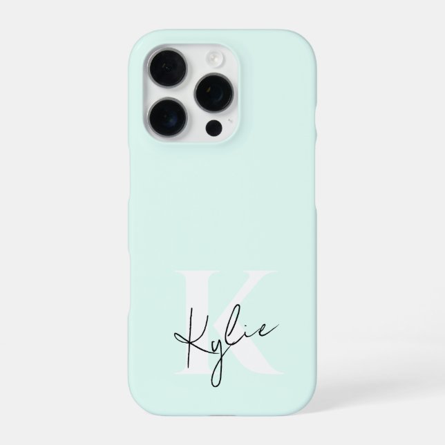 Modern Mint Cream Personalized Monogram Name -  iPhone Case (Back)