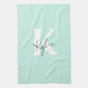 Modern Mint Cream Personalized Monogram Name -  Kitchen Towel