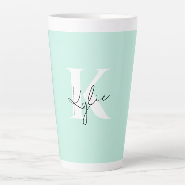 Modern Mint Cream Personalized Monogram Name -  Latte Mug (Front)