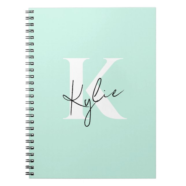 Modern Mint Cream Personalized Monogram Name -  Notebook (Front)