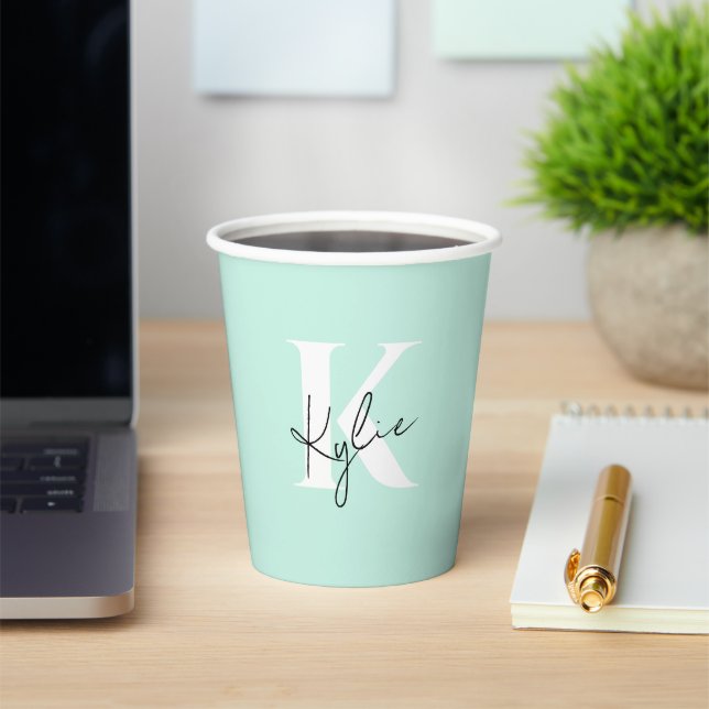 Modern Mint Cream Personalized Monogram Name -  Paper Cups (Insitu)