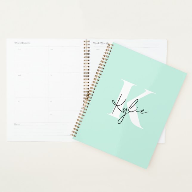 Modern Mint Cream Personalized Monogram Name -  Planner (Display)