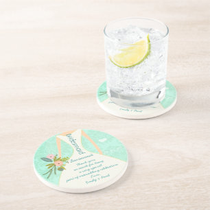 Modern Mint Damask Wedding Invite Coaster