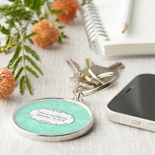 Modern Mint Damask Wedding Invite Keychain