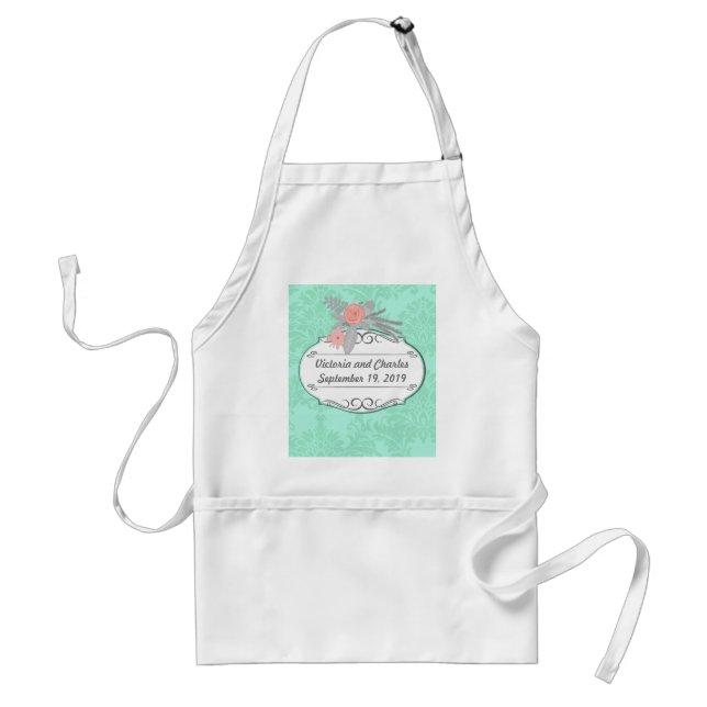 Modern Mint  Damask Wedding Invite Standard Apron (Front)