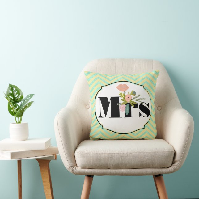 Modern Mint  Damask Wedding Invite Throw Pillow (Chair)