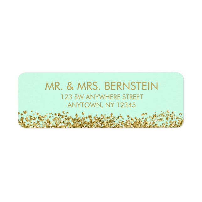 Modern Mint Faux Gold Glitter Return Address (Front)