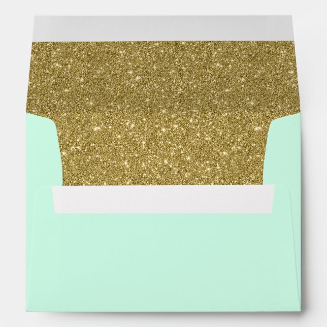 Modern Mint Faux Gold Glitter Return Address Envelope (Back (Bottom))