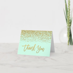Modern Mint Faux Gold Glitter Thank You Card