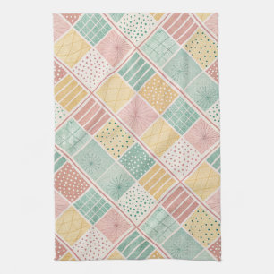 Modern Mint Geometric Polka Dot Plaid Pattern Kitchen Towel