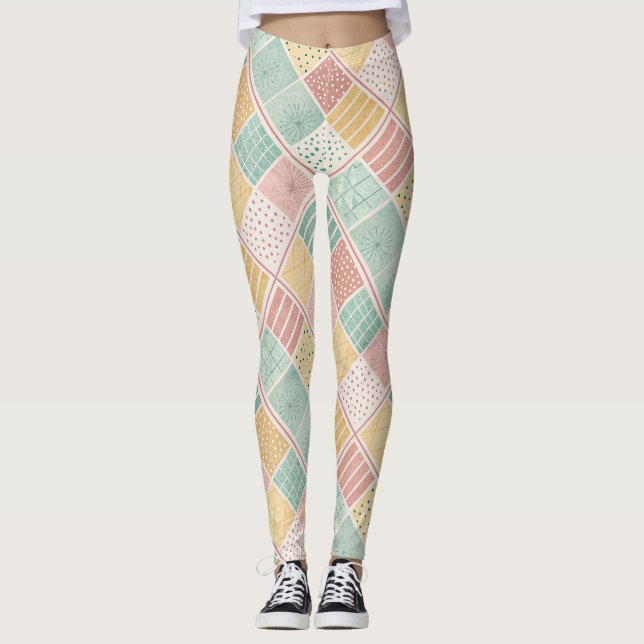 Modern Mint Geometric Polka Dot Plaid Pattern Leggings (Front)