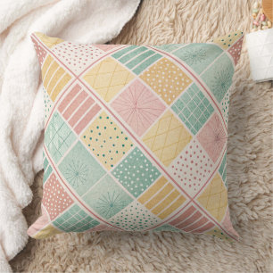 Modern Mint Geometric Polka Dot Plaid Pattern Throw Pillow