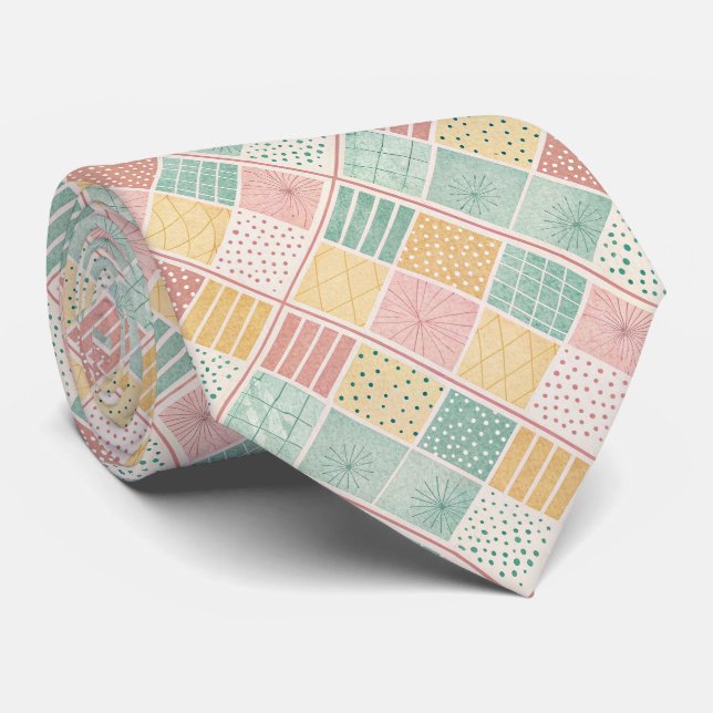 Modern Mint Geometric Polka Dot Plaid Pattern Tie (Rolled)