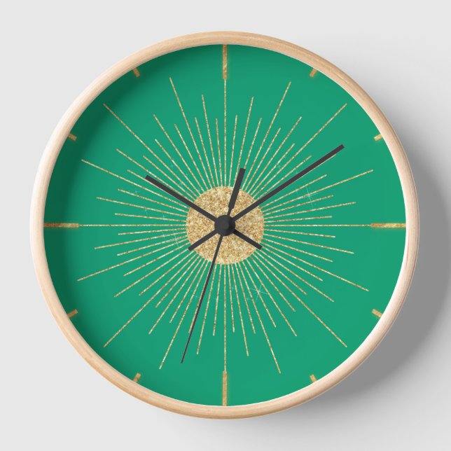 Modern Mint Gold Sunshine Clock (Front)