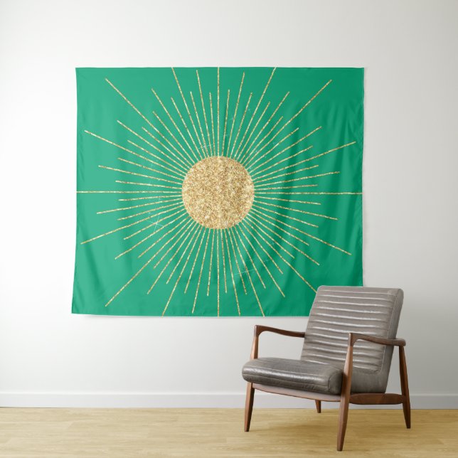 Modern Mint Gold Sunshine Tapestry (In Situ (Horizontal))