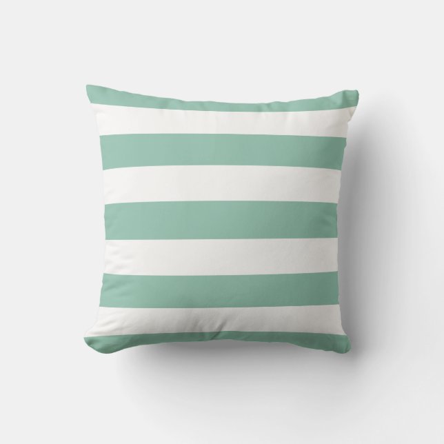 Modern Mint Green and White Stripes Throw Pillow (Front)