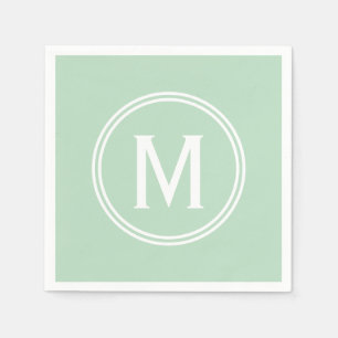 Modern Mint Green Custom Round Framed Monogram Napkin