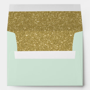 Modern Mint Green Faux Gold Glitter Return Address Envelopes