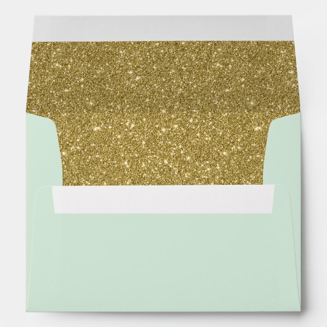 Modern Mint Green Faux Gold Glitter Return Address Envelopes (Back (Bottom))