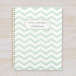 Modern Mint Green Geometric Pattern Planner<br><div class="desc">Custom-designed planner notebook featuring pastel mint green zig zag/chevron pattern with personalized name.</div>