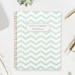 Modern Mint Green Geometric Pattern Planner<br><div class="desc">Custom-designed planner notebook featuring pastel mint green zig zag/chevron pattern with personalized name.</div>